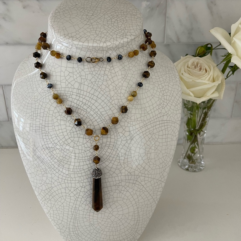 BUY 1 GET 1 - tiger eye Brown Beaded Necklace